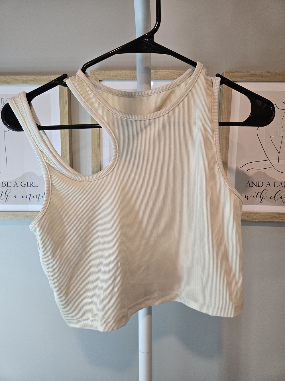 SHEIN Cream Ribbed Asymmetric Strap Tank Top